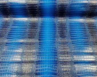 Royal Blue 53/54" Wide Gator Fake Leather Upholstery, 3-D Crocodile Skin Texture Faux Leather PVC Vinyl Fabric Sold By The Yard.