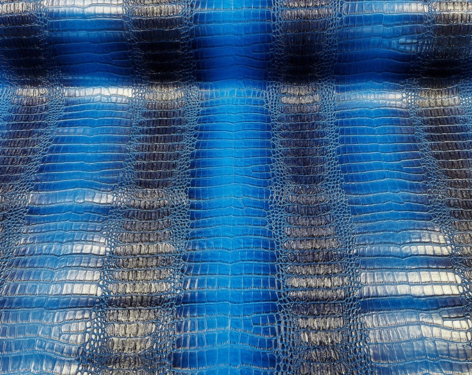 Royal Blue 53/54" Wide Gator Fake Leather Upholstery, 3-D Crocodile Skin Texture Faux Leather PVC Vinyl Fabric Sold By The Yard.