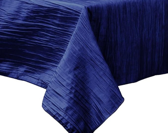 Navy Blue Square Light Weight Accordion Design Crushed Taffeta Seamless Table Overlay