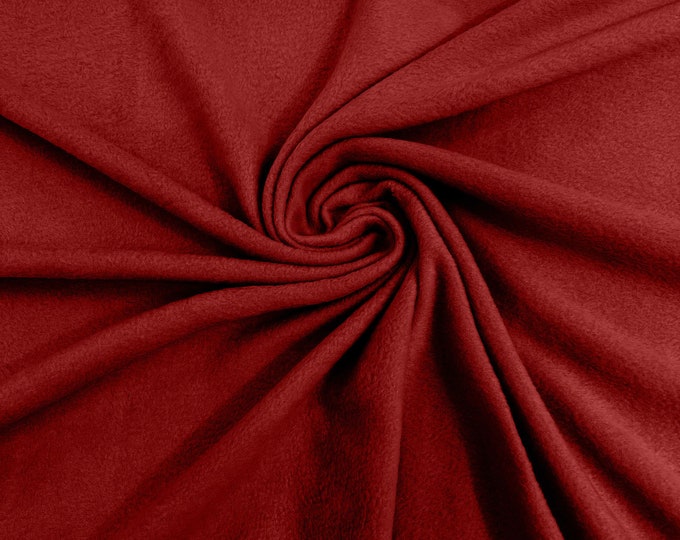 Dark Red Solid Polar Fleece Fabric Anti-Pill 58" Wide Sold by The Yard.