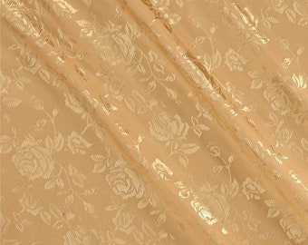 Gold 60" Wide Polyester Flower Brocade Jacquard Satin Fabric, Sold By The Yard.