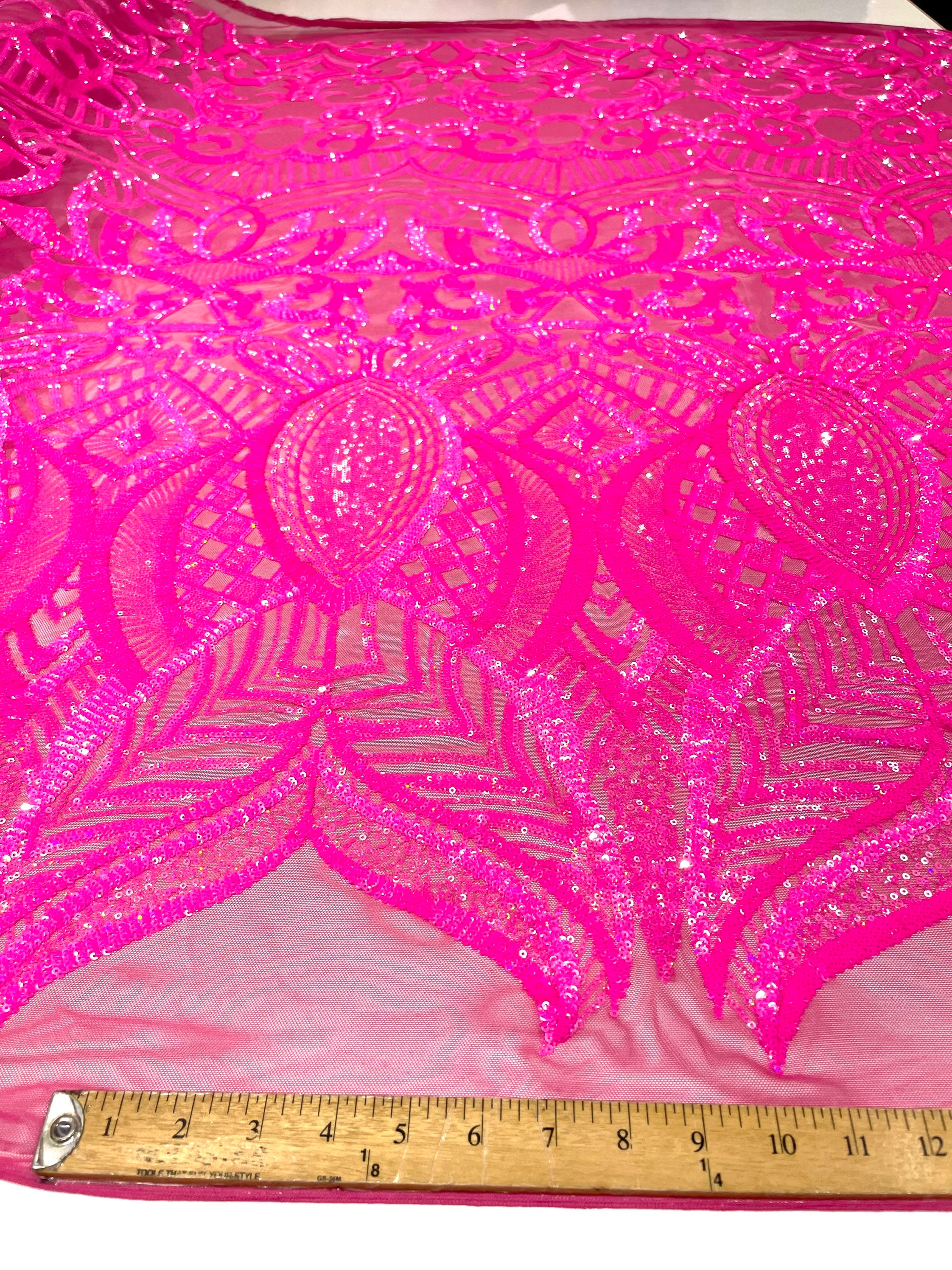 Cali Fabrics  Neon Pink Floral Stretch Lace