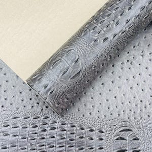 Wild Charcoal Gator Ostrich Embossed Vinyl Fabric By The Yard / 2 Tone Crocodile Ostrich Vinyl Leather 54&quot; Wide