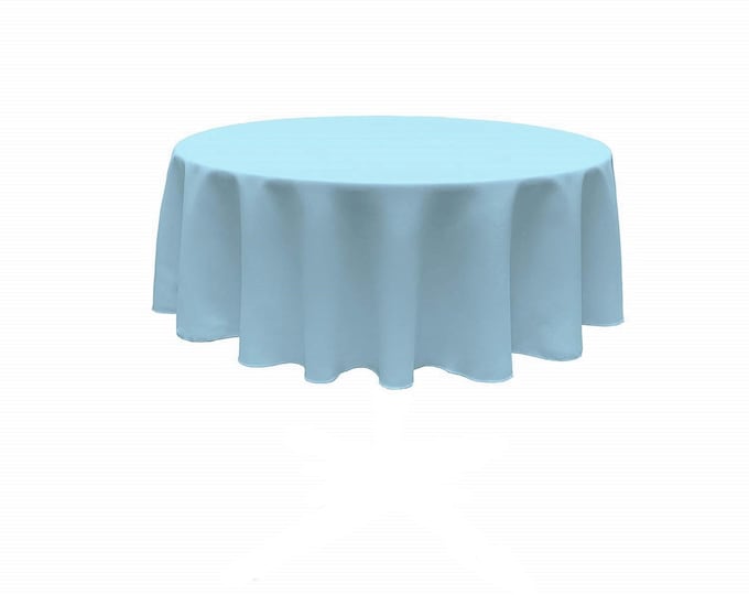 Sky Blue - Solid Round Polyester Poplin Tablecloth Seamless.