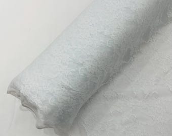 White Floral Vintage 4-Way Stretch Lace Fabric| 58" Wide| Costume| Apparel| by the yard.