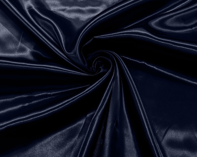 Navy Blue Shiny Charmeuse Satin Fabric for Wedding Dress/Crafts Costumes/58” Wide /Silky Satin