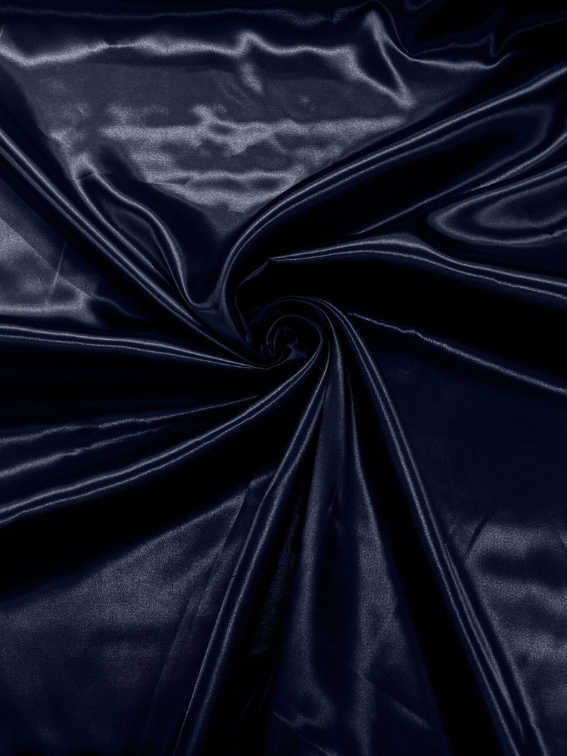 Navy Blue Shiny Charmeuse Satin Fabric for Wedding Dress/Crafts Costumes/58” Wide /Silky Satin image 1