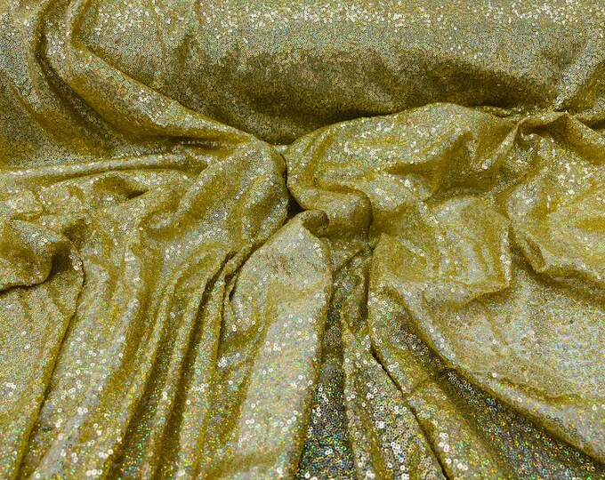 Gold iridescent mermaid fish scales-mini glitz sequins embroider on a 2 way stretch mesh fabric-sold by the yard-