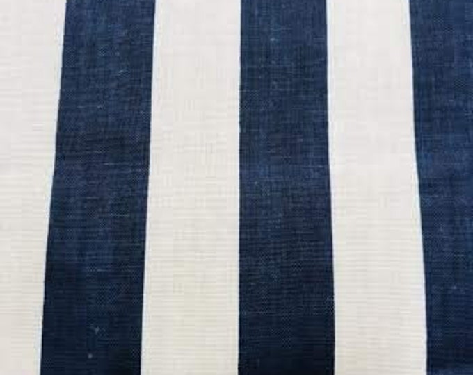 Navy Blue on White 60" Wide by 1" Stripe Poly Cotton Fabric Sold By The Yard.