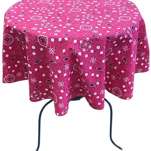 New Creations Fabric & Foam Inc, Round Print Poly Cotton Tablecloth (Bandanna Fuchsia, Choose Size Below
