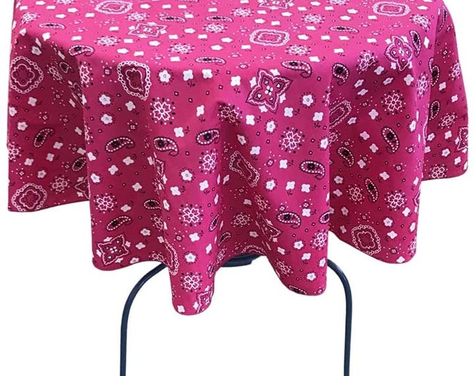 New Creations Fabric & Foam Inc, Round Print Poly Cotton Tablecloth (Bandanna Fuchsia, Choose Size Below