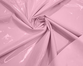 Holographic Vinyl Spandex Fabric, Shiny Pink Faux Leather Sold By The Yard