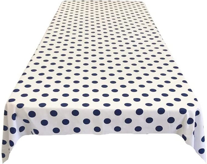 New Creations Fabric & Foam Inc, Polka Dot Poly Cotton Tablecloth ( Navy Dot on White. Choose Size Below