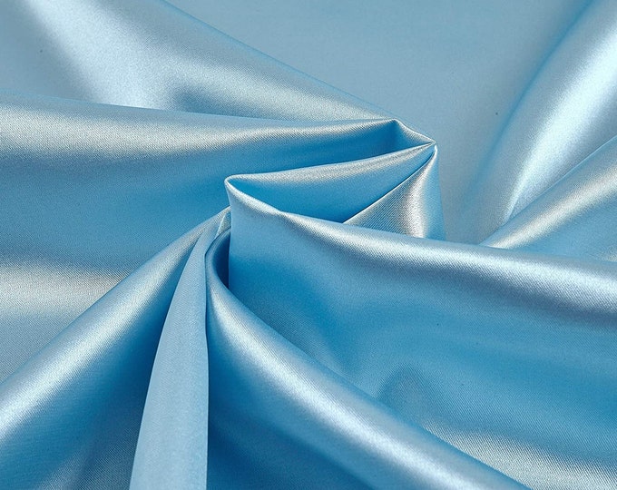 Baby Blue 58-59" Wide - 96 percent Polyester, 4% Spandex Light Weight Silky Stretch Charmeuse Satin Fabric by The Yard.