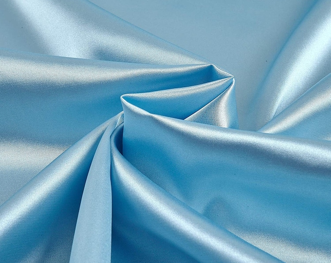 Baby Blue 58-59" Wide - 96 percent Polyester, 4% Spandex Light Weight Silky Stretch Charmeuse Satin Fabric by The Yard.