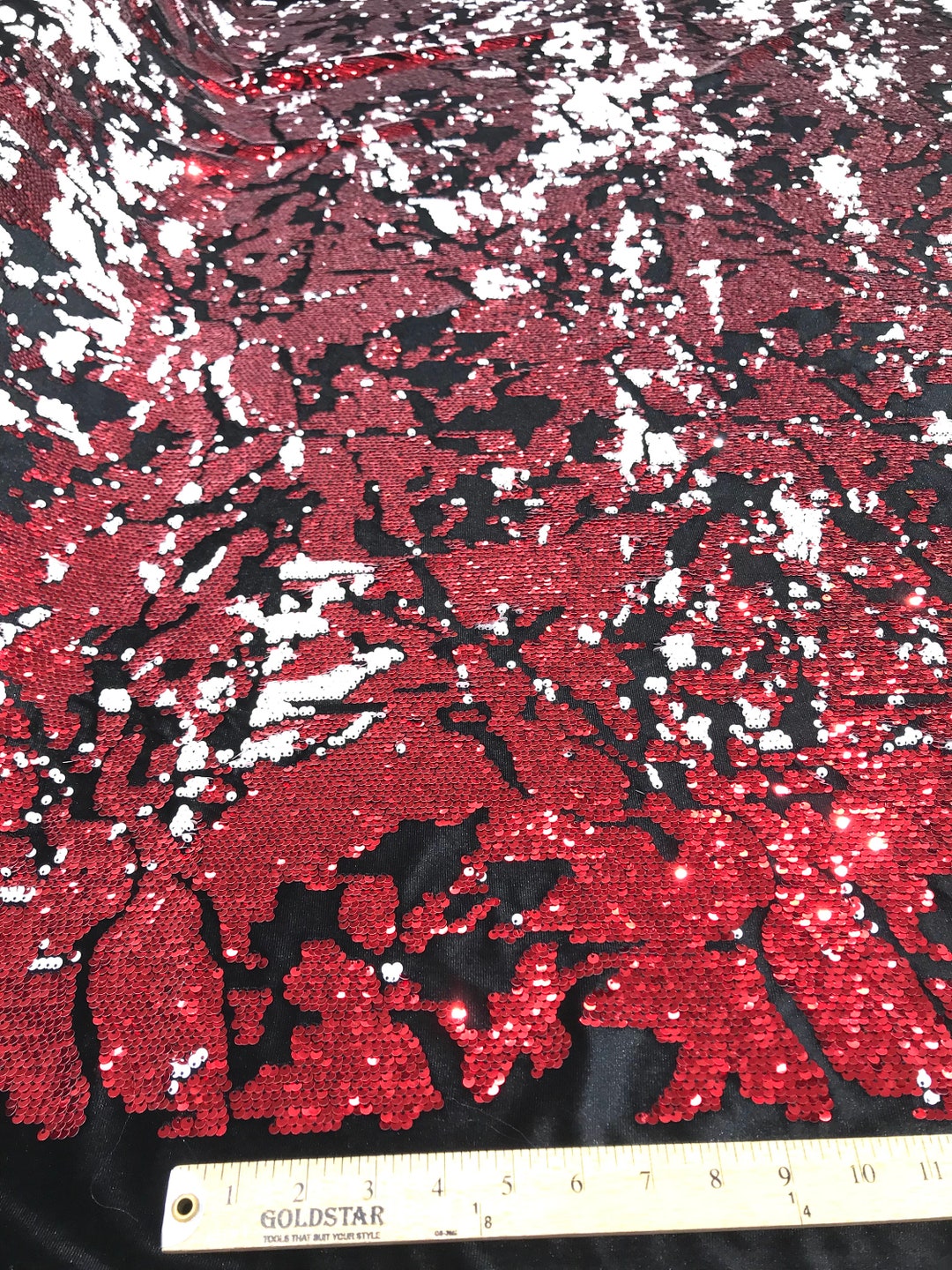 Sequins Flip Two Tone Camouflage Design on a Black Stretch Velvet, Sold by the Yard. Aqua/Pink/Gold main image 1
