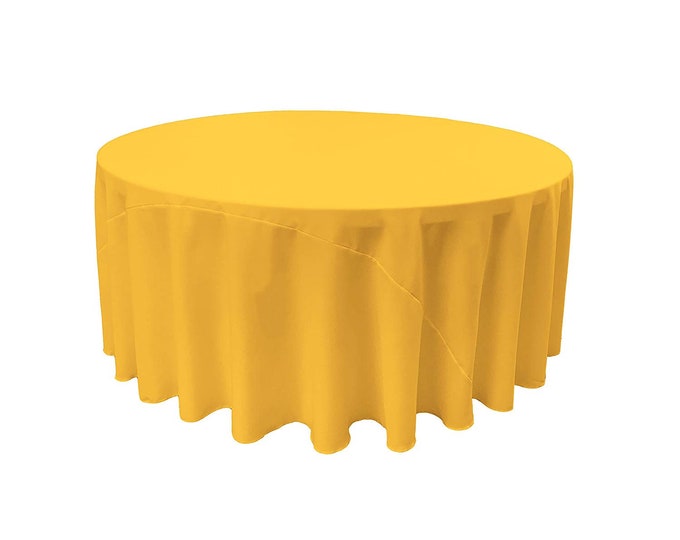 Yellow - Solid Round Polyester Poplin Tablecloth With Seamless.