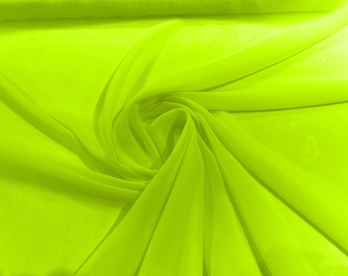Neon Yellow 58/60" Wide 100% Polyester Soft Light Weight, Sheer, See Through Chiffon Fabric/ Bridal Apparel | Dresses | Costumes/ Backdrop