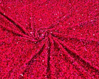 Fuchsia All-Over 5mm Shiny Sequins Stretch Velvet 54" Wide.