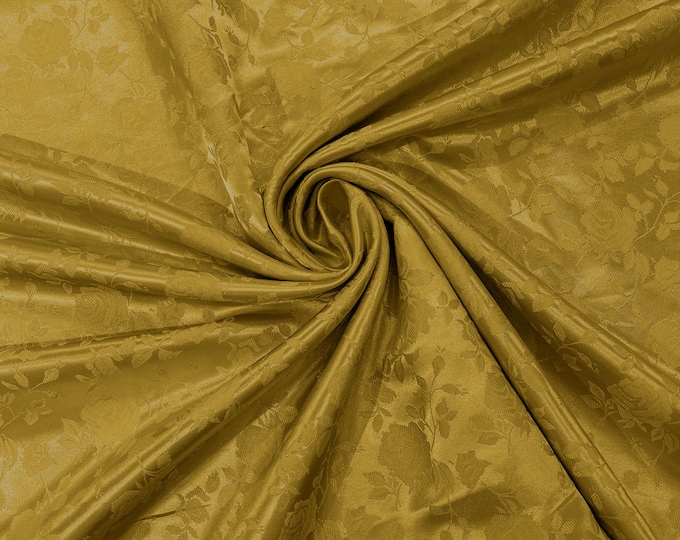 Dark Gold 60" Wide Polyester Roses/Flowers Brocade Jacquard Satin Fabric/Cosplay Costumes, Skirts, Table Linen/Sold By The Yard.