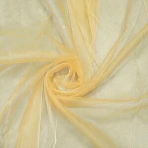 Tela de organza de cristal transparente, ligera, suave, 100 % poliéster, color dorado, de 58/60" de ancho. Se vende cortada a medida.