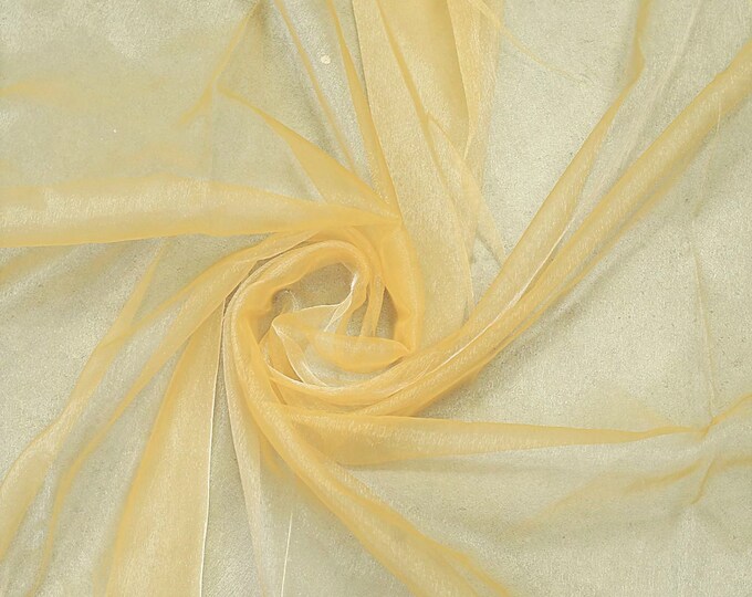 Gold 58/60" Wide 100% Polyester Soft Light Weight, Sheer, See Through Crystal Organza Fabric Sold By The Yard.