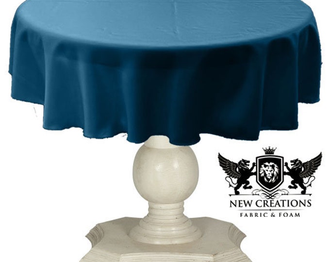 Peacock Blue Tablecloth Solid Dull Bridal Satin Overlay for Small Coffee Table Seamless.