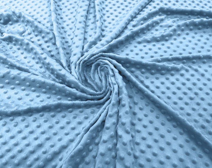 Sky Blue Polka Dot Minky Fabric By The Yard | Super Soft Minkee Fabric | 58’’ Wide | 2 Way Stretch Polka Dot Minky Fabric.