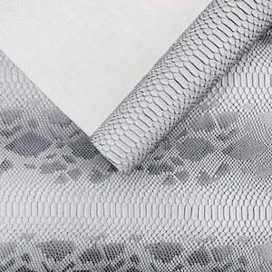 Tessuto in similpelle, vinile effetto pelle di serpente grigio argento – Materiale per tappezzeria largo 54 pollici