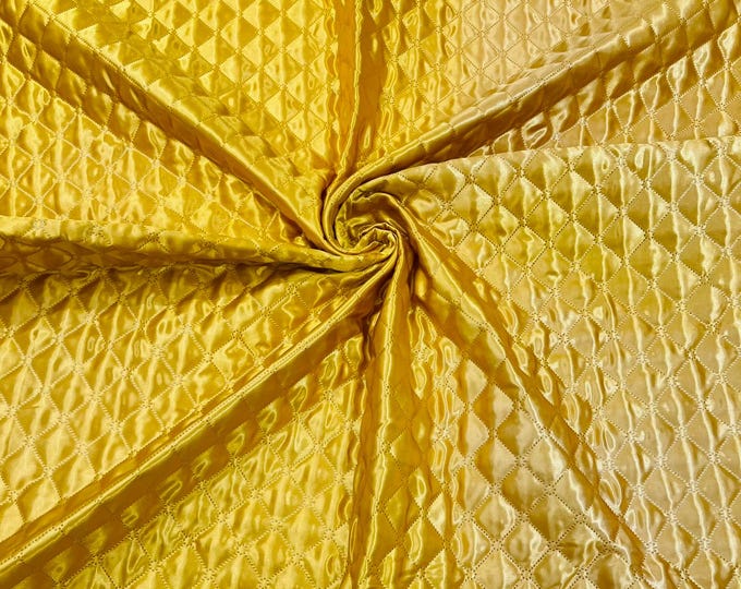 Gold Quilted Satin Fabric | Diamond Pattern, 58" Wide
