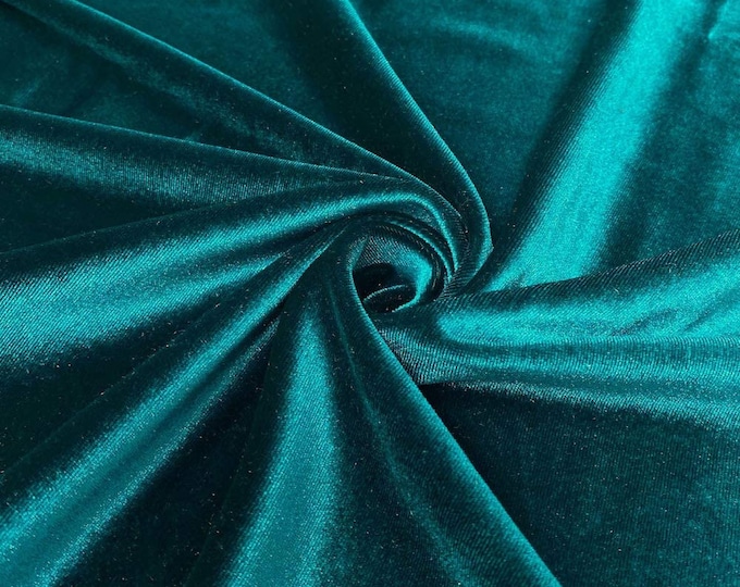 Teal Green 60" Wide 90% Polyester 10 percent Spandex Stretch Velvet Fabric for Sewing Apparel Costumes Craft, Sold By The Yard.