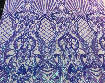 Lavender iridescent damask sequin design on a 4 way stretch mesh-dresses-prom-nightgown-sold by the yard-free shipping in the USA-