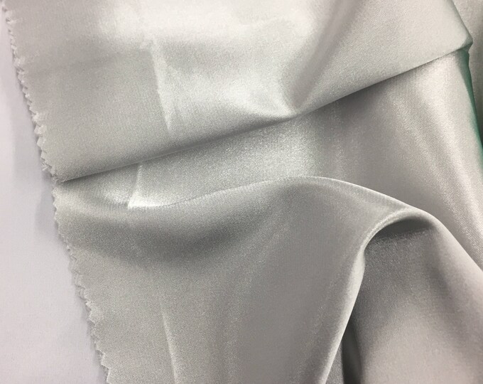 Silver 58 inch 2 way stretch charmeuse satin-super soft silky satin-wedding-bridal-prom-nightgown-sold by the yard.