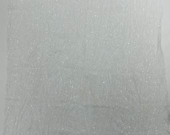 White - Vine/Root Sequin 4 Way Stretch Mesh Fabric, by The Yard.