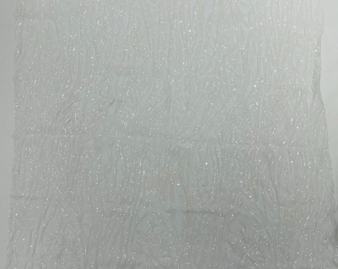 White - Vine/Root Sequin 4 Way Stretch Mesh Fabric, by The Yard.