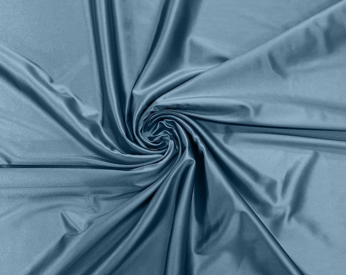 Steel Blue Heavy Shiny Satin Stretch Spandex Fabric | 58 Inches Wide for Prom.