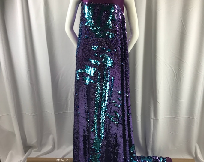 Purple-turquoise mermaid fish scales 2 way stretch lycra 2 way flip flop shiny sequins-prom-nightgown-decorations-dresses-fashion-by yard..