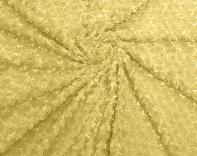 Light Yellow Minky Swirl Rosebud Plush Fur Fabric| 58" Wide | Apparel.