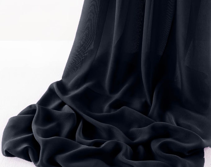 Dark Navy Blue Chelsea Wool Dobby Chiffon Fabric/58" Wide Sheer Fabric/Solid Color Draping Fabric for Wedding Party Easter Backdrop.