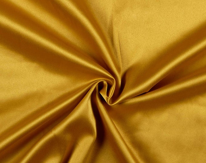 Mustard Gold 95 Percent  Polyester 5% Spandex, 58 Inches Wide Matte Stretch L'Amour Satin Fabric, Sold By The Yard.