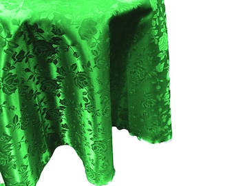 Neon Green Round Tablecloth Roses Jacquard Satin Overlay for Small Coffee Table Seamless.