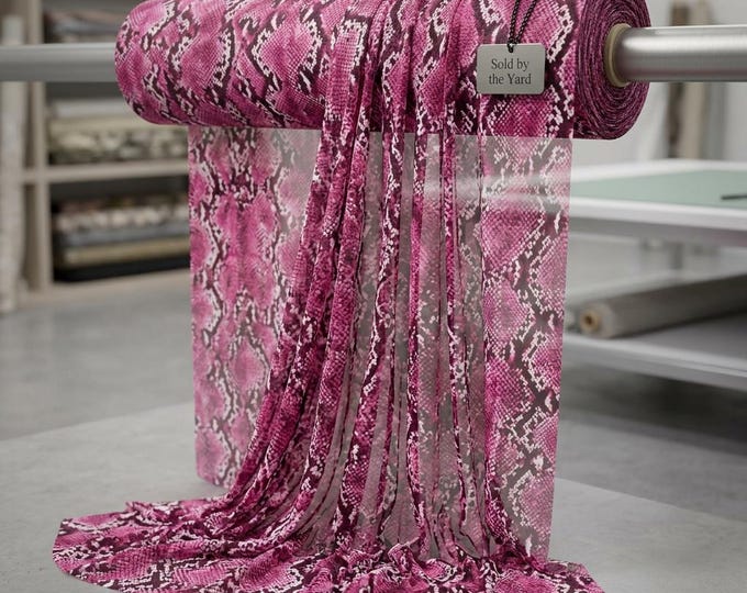 Fuchsia Snake Print Mesh Fabric 58” Wide | Sheer Stretch Power Mesh | Pink Reptile Spandex Fabric for Fashion, Dancewear & Costume