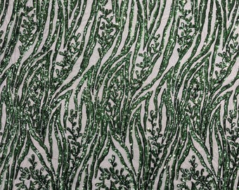 Hunter Green - Vine/Root Sequin 4 Way Stretch Mesh Fabric, by The Yard.
