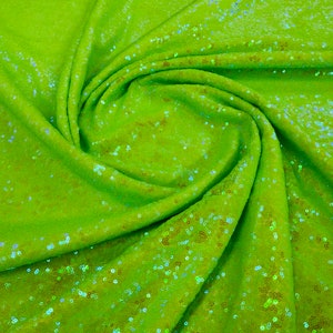Neon green iridescent mermaid fish scales-mini glitz sequins embroider on a 2 way stretch mesh fabric-sold by the yard-