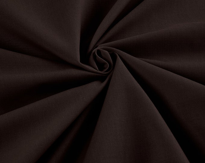 Brown - 58-59" Wide Premium Light Weight Poly Cotton Blend Broadcloth Fabric Sold By The Yard.