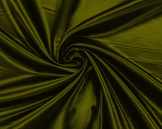 Olive Heavy Shiny Polyester Bridal Satin Fabric 58" Wide | Bridesmaid Dresses| Wedding Fashion.