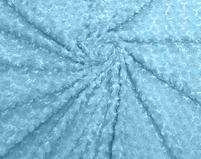 Light Blue Minky Swirl Rosebud Plush Fur Fabric| 58" Wide | Apparel.