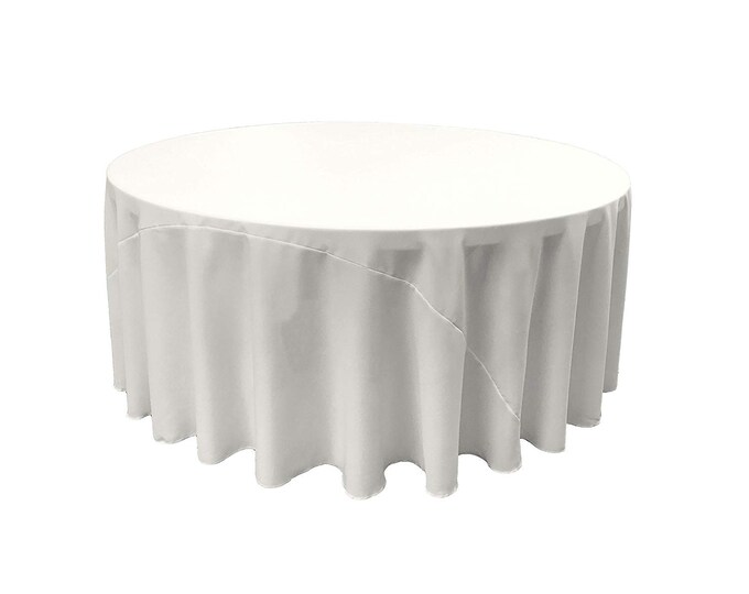 White - Solid Round Polyester Poplin Tablecloth With Seamless.