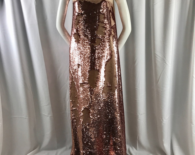 Matte dusty rose / light gold mermaid fish scale 2 way stretch flip up sequins-apparel-decorations-fashion-dresses-sold by the yard.