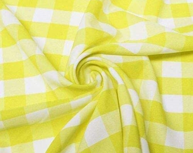 Bright Yellow & White, 60" Wide 100% Polyester 1" Poplin Gingham Checkered Plaid Fabric.